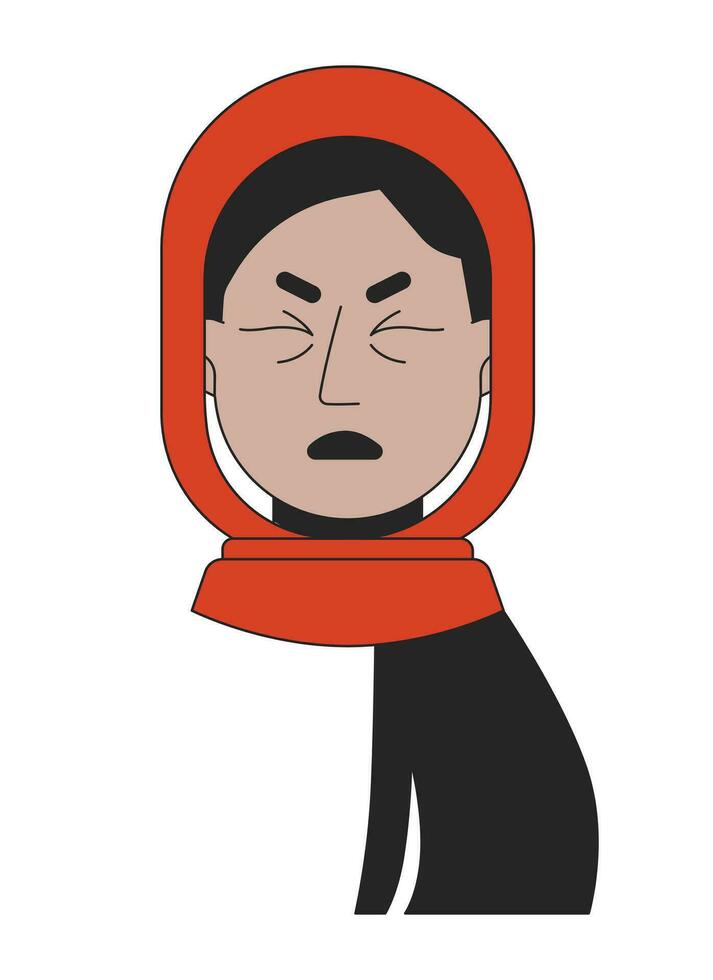 musulmano hijab donna sussultò nel dolore 2d lineare vettore avatar illustrazione