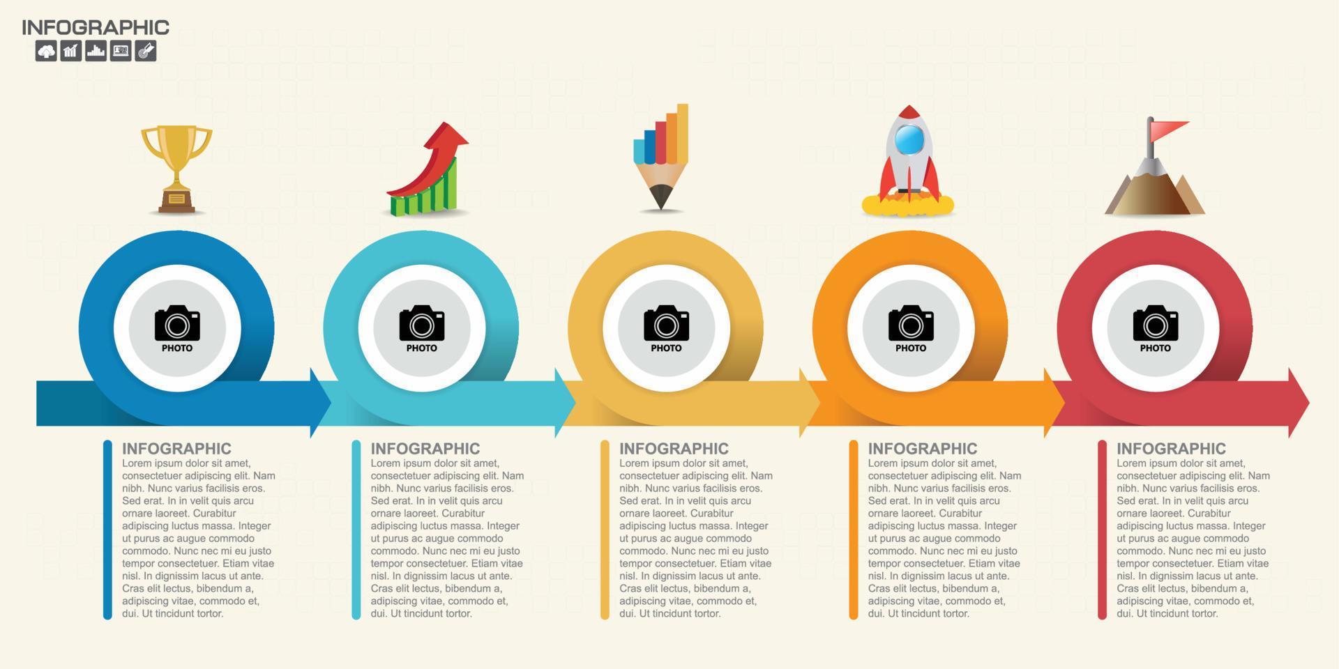 modello di progettazione infografica 5 passaggi con posto per i tuoi dati vettore