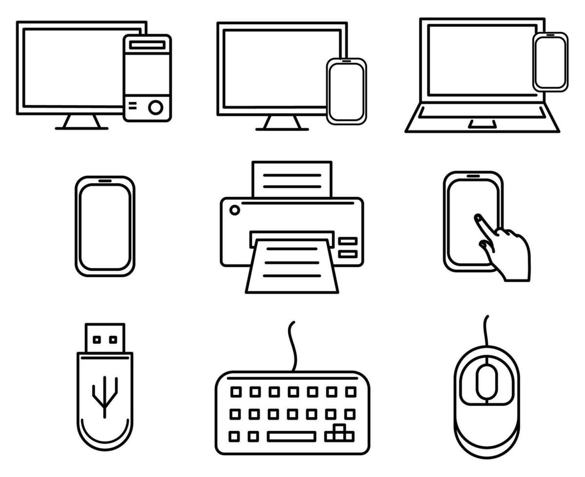 elettronico utensili icona impostato o computer tecnologia nel linea stile icone impostato per ragnatela e mobile App vettore