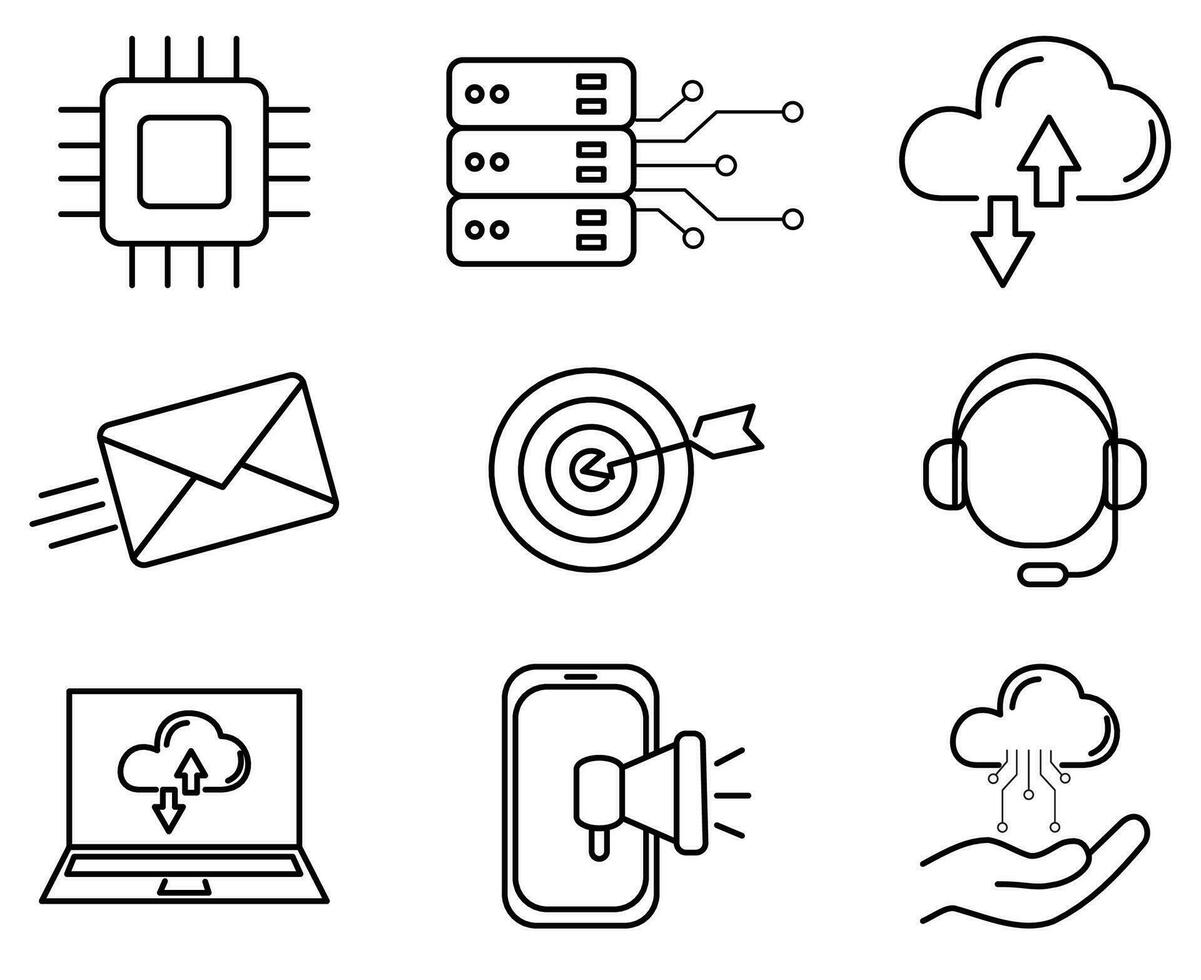 impostato di tecnologia informazione icone o Rete e nube calcolo icona vettore