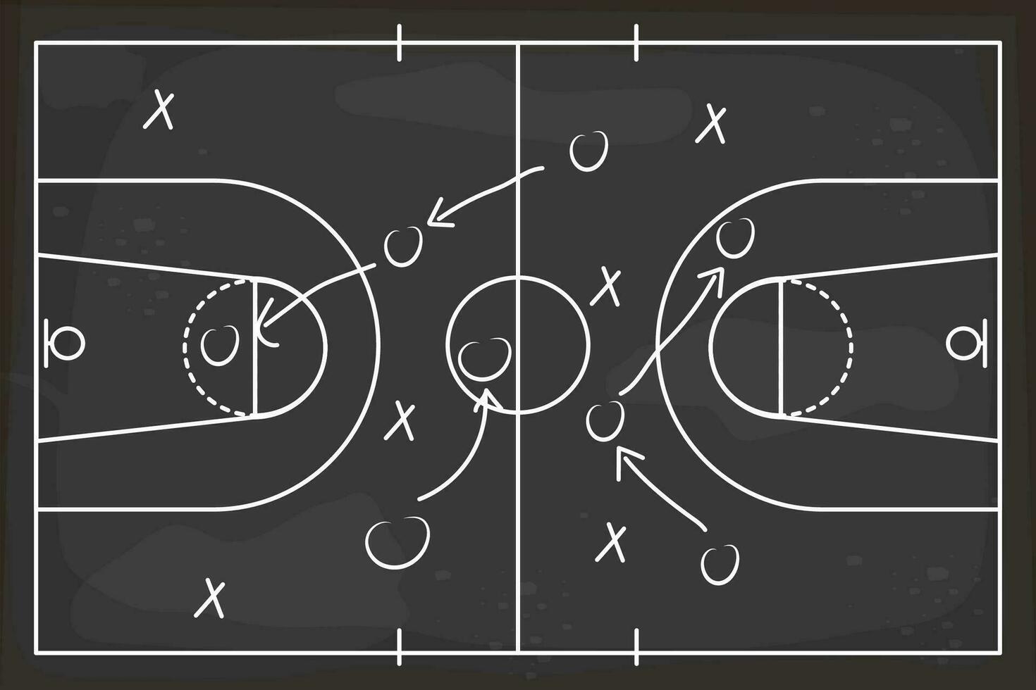 pallacanestro lavagna con gesso gioco strategia, allenatore Piano. bianca Linee su asse, addestramento, formazione scolastica. vettore illustrazione