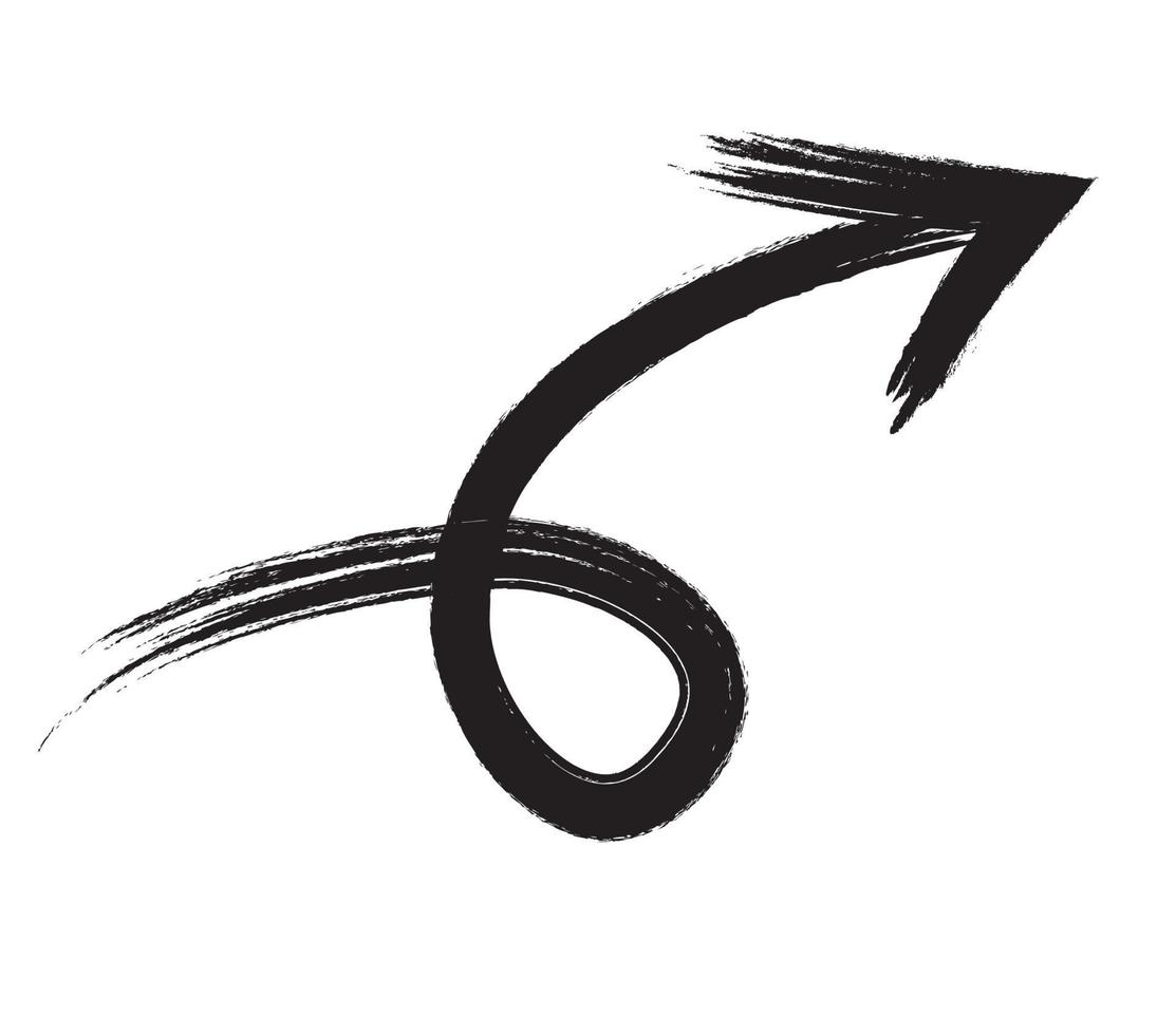 freccia di tratto di pennello disegnata a mano nera isolata su bianco. illustrazione vettoriale