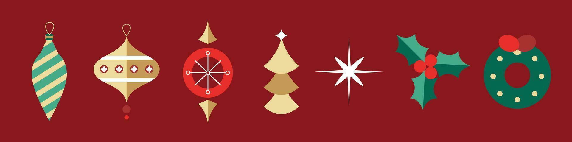 Natale elementi nel moderno minimalista geometrico moderno stile. colorato piatto vettore cartone animato stile illustrazione. Natale albero con geometrico modelli, stelle e astratto elementi