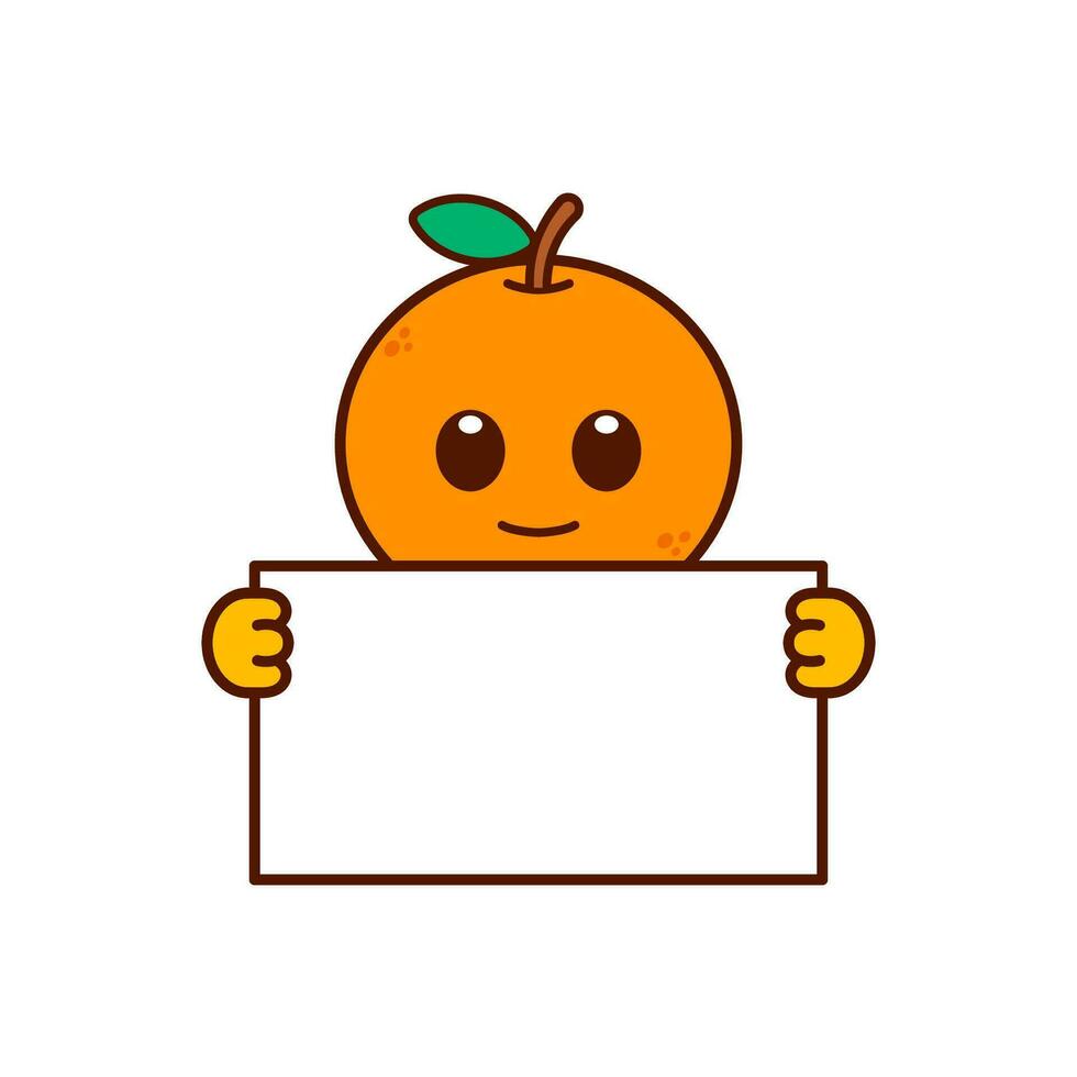 carino arancia personaggio Tenere un' vuoto cartello vettore