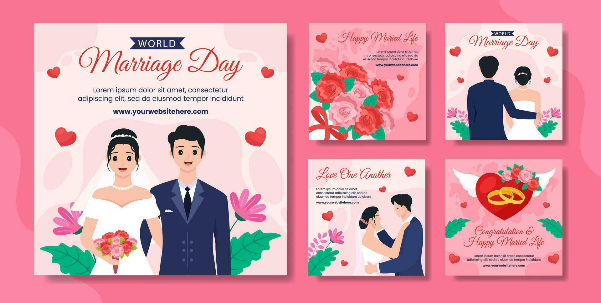 matrimonio giorno sociale media inviare piatto cartone animato mano disegnato modelli sfondo illustrazione vettore