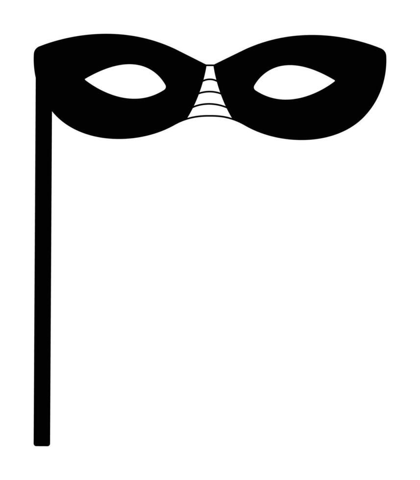 semplice nero e bianca masquerade maschera con un' bastoni, vettore illustrazione