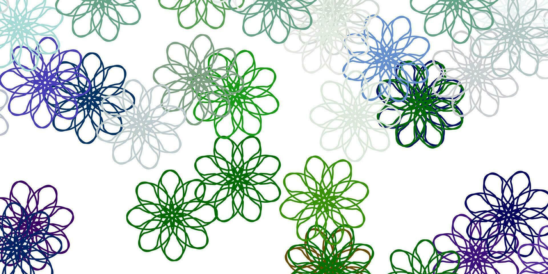 struttura di doodle di vettore blu chiaro, verde con fiori.