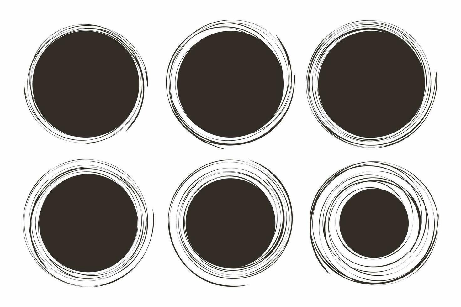 impostato di astratto grunge vuoto cerchio forma illustrazione disegno, nero cerchio dipingere spazzola modello vettore