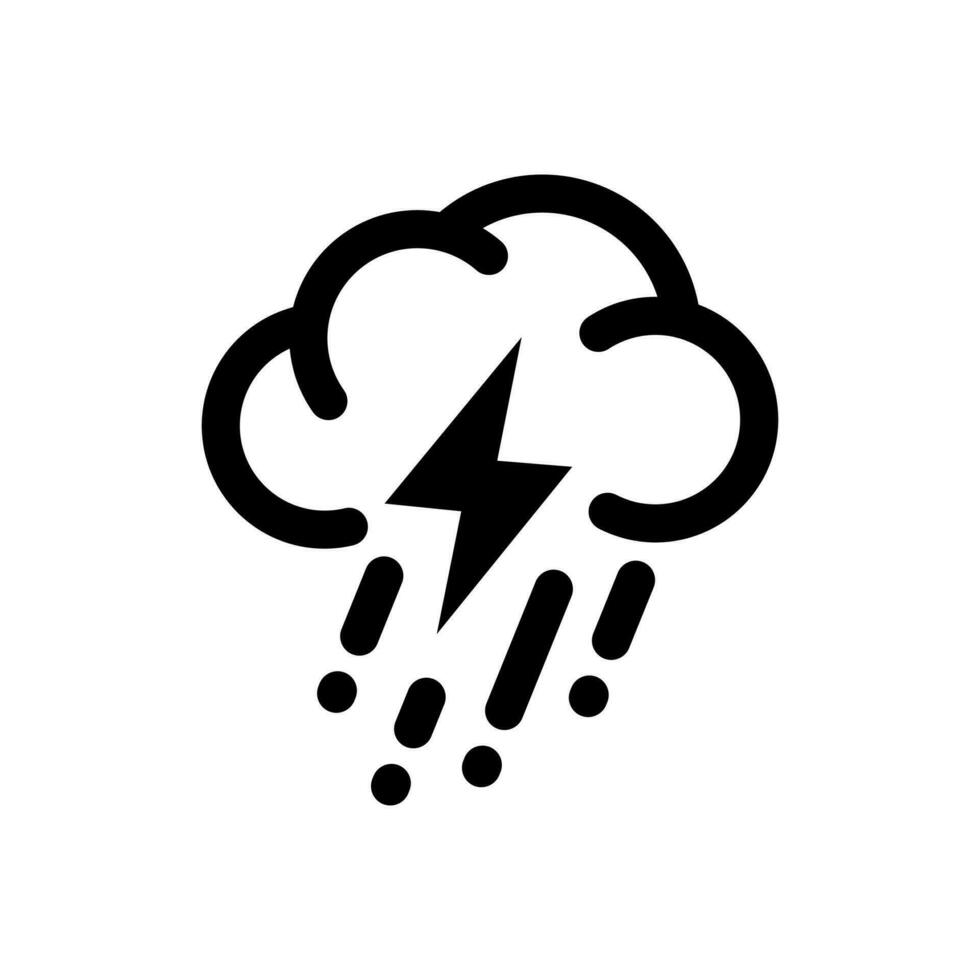piatto pioggia nube illustrazione simbolo con delineato stile disegno, insolito piovoso tempo metereologico cartello con tuono o fulmine, previsione icona modello vettore