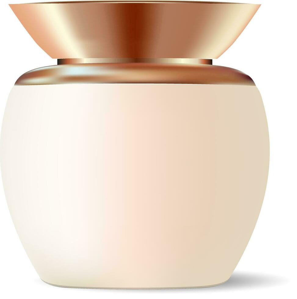 cosmetico crema vaso finto su modello. può con oro coperchio per unguento, pomata, crema, sale, polvere. hq vettore illustrazione. eps10.
