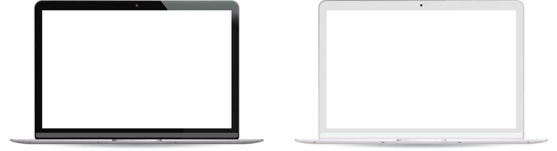 nero e bianca versione il computer portatile pc impostato con bianca lcd schermo isolato su sfondo. portatile taccuino computer realistico vettore illustrazione. moderno design per il tuo luogo o commerciale.