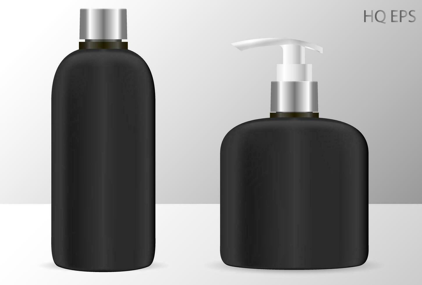 nero shampoo e sapone distributore bottiglie cosmetico modello. 3d eps vettore illustrazione pronto per il tuo design. isolato confezione.