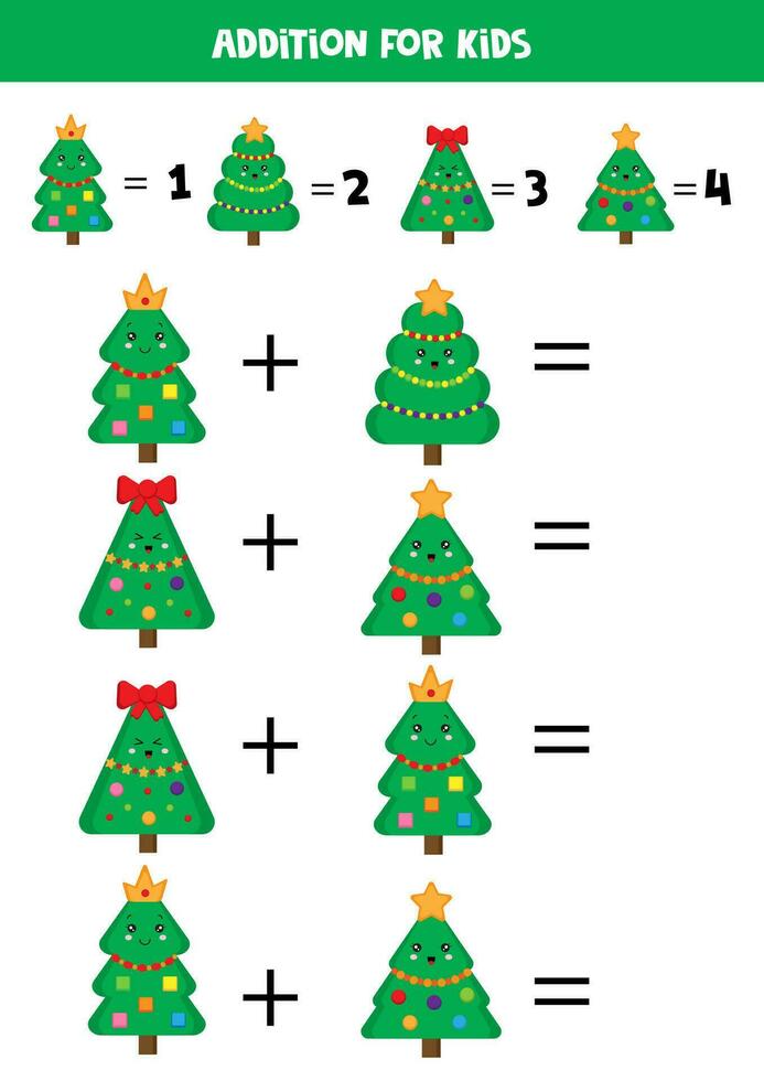 aggiunta per bambini con diverso carino cartone animato Natale alberi vettore