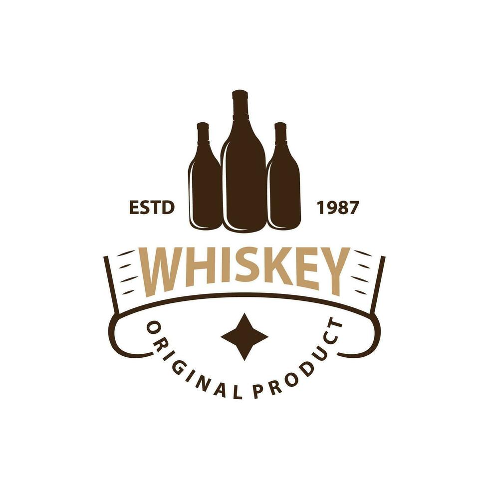 whisky logo design vecchio bevanda bottiglia semplice stile retrò Vintage ▾ bar ristorante templet illustrazione vettore