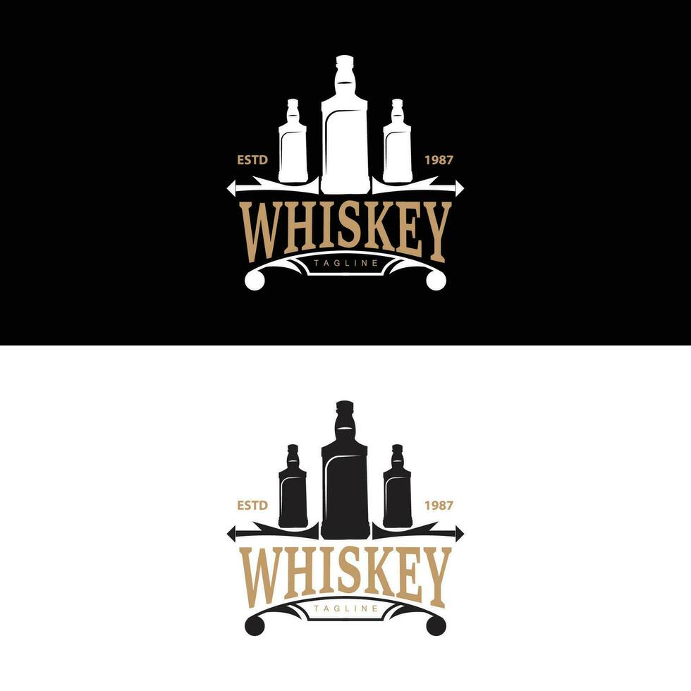 whisky logo design vecchio bevanda bottiglia semplice stile retrò Vintage ▾ bar ristorante templet illustrazione vettore