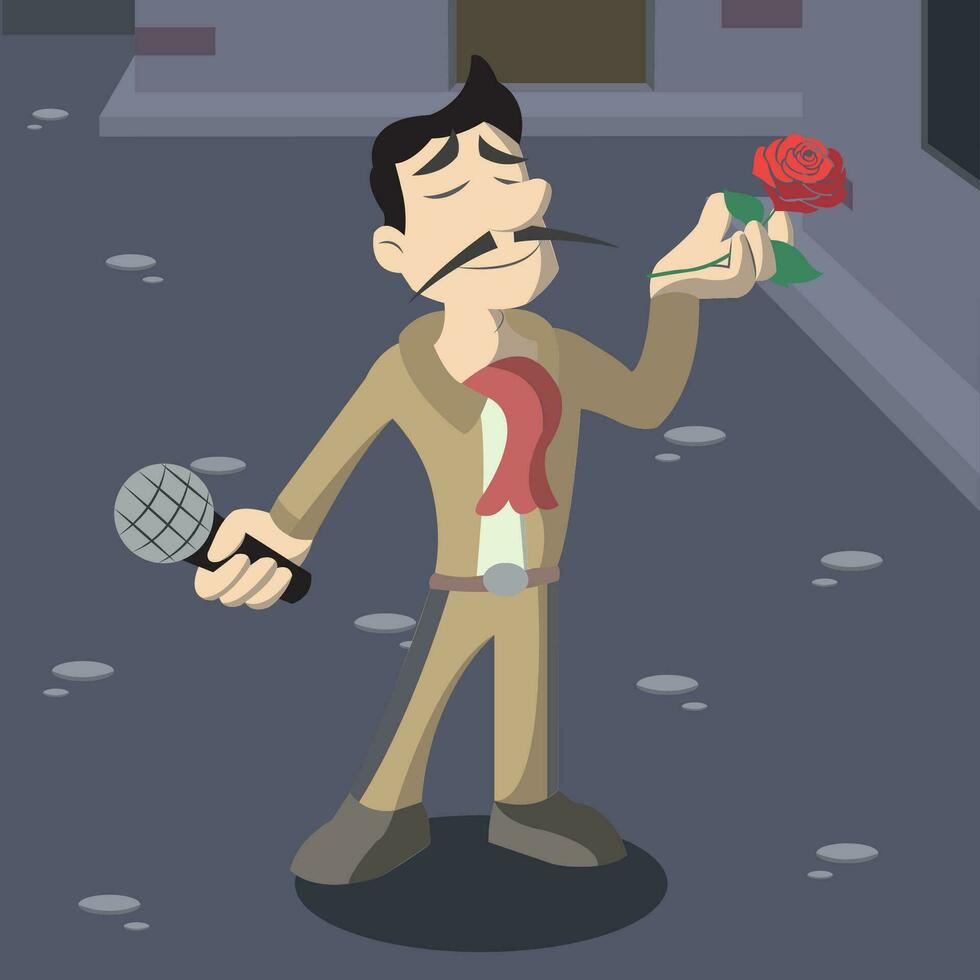 mariachi cartone animato Tenere un' rosa e un' microfono cinco de mayo vettore illustrazione