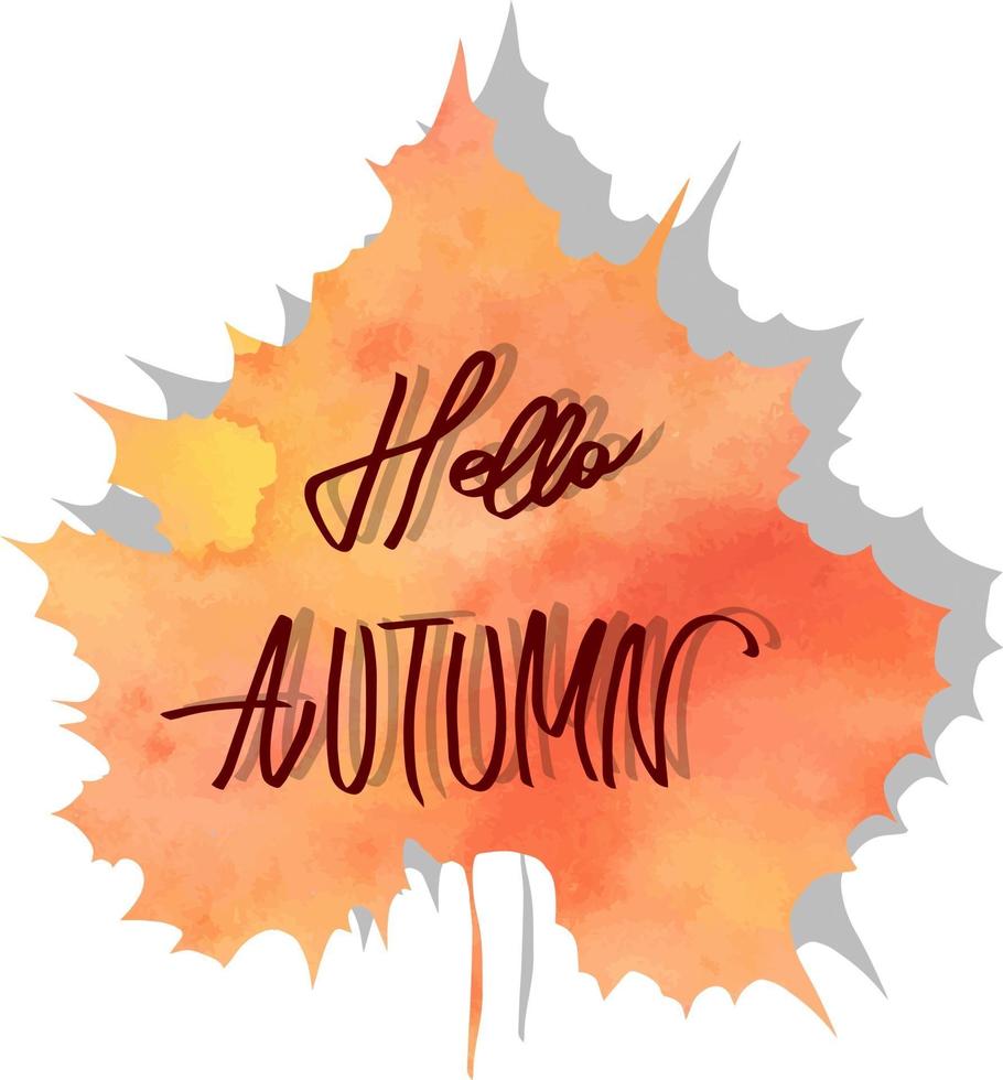 foglia d'autunno acquerello vettoriale con scritte ciao sfondo autunnale