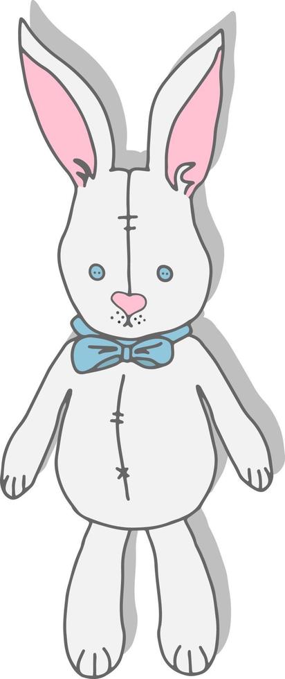 vettore giocattoli per bambole conigli bianchi con fiocchi e occhi con bottoni sfondo per la scuola materna, cose per bambini, tessuti, stampe.