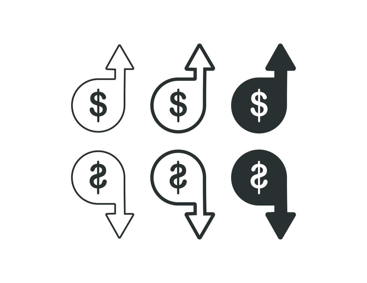 diminuire e aumentare di il dollaro icona impostare. investitore illustrazione simbolo. cartello Vota su e giù vettore