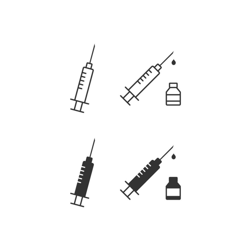 iniezione icona. vaccino e siringa illustrazione simbolo. cartello medicazione vettore
