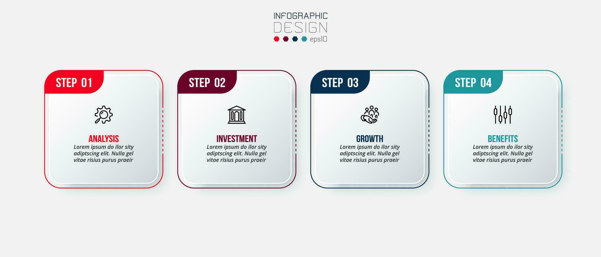 Infografica modello attività commerciale concetto con 4 passi. vettore