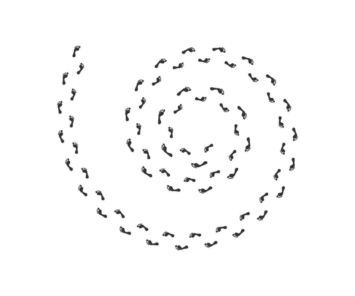 spirale umano impronte icona. passo a piedi nudi simbolo. cartello pista vettore. vettore