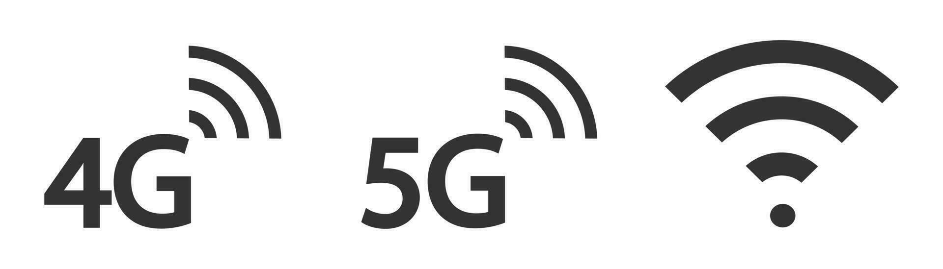 4 g, 5 g, Wi-Fi icona. senza fili Internet Rete simbolo. cartello smartphone connessione sito web vettore. vettore