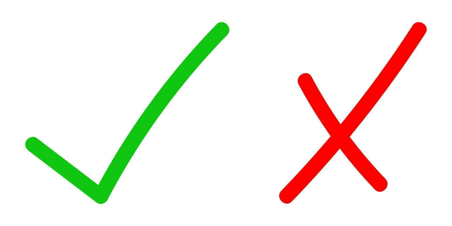 verde dai un'occhiata marchio e rosso attraversare icona. positivo e negativo scelta simbolo. cartello App pulsante vettore. vettore