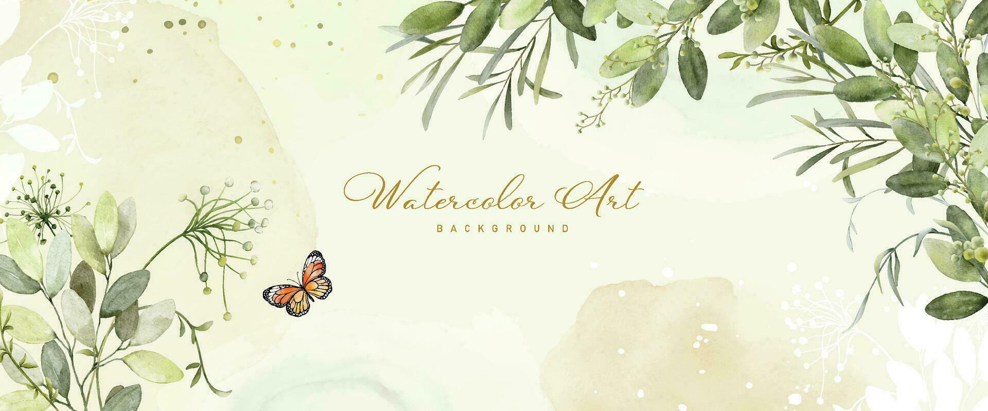 astratto acquerello sfondo con botanico e farfalla su acquerello macchie vettore