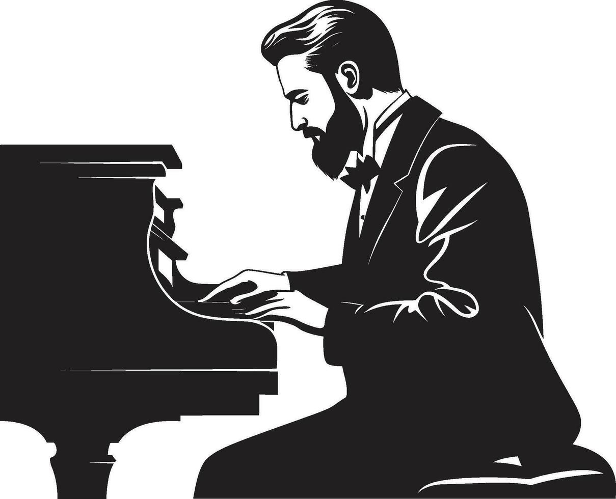 rapsodico giocatore vettore nero design jazz pianoforte esecutore nero vettore icona
