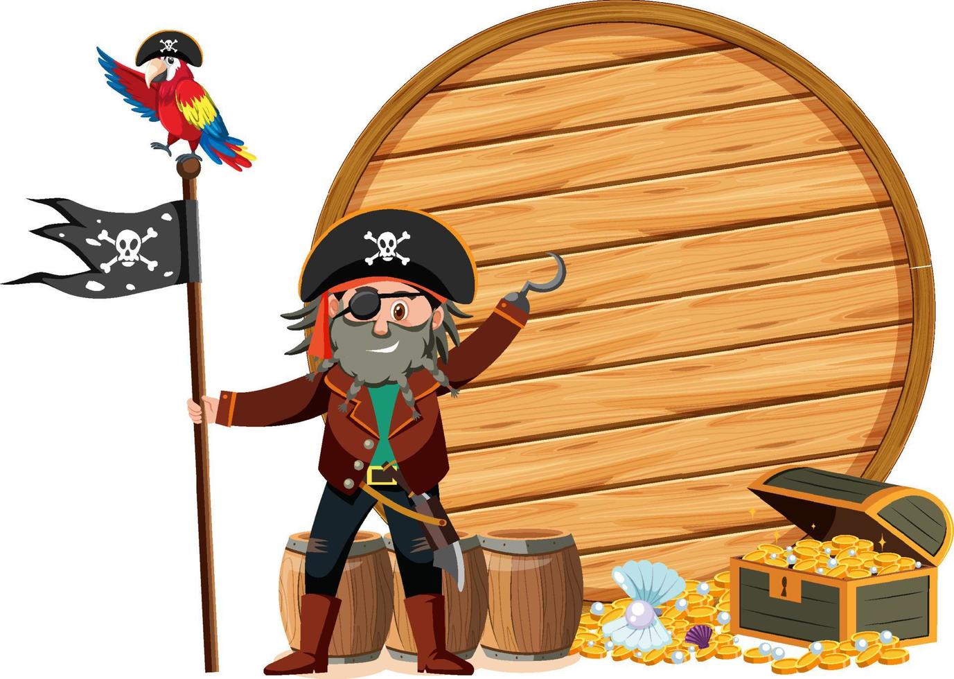 un uomo pirata con uno striscione vuoto isolato su sfondo bianco vettore