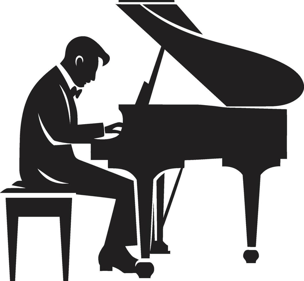 pianoforte solista nero icona eloquente pianista vettore nero design