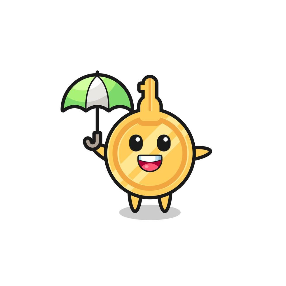 simpatica illustrazione di una chiave con in mano un ombrello vettore