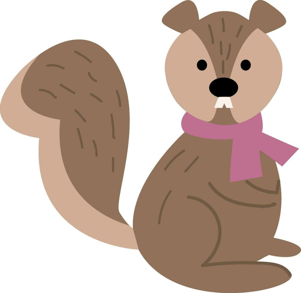 un' carino poco cartone animato scoiattolo indossare un' color rosa sciarpa in giro suo collo vettore o colore illustrazione