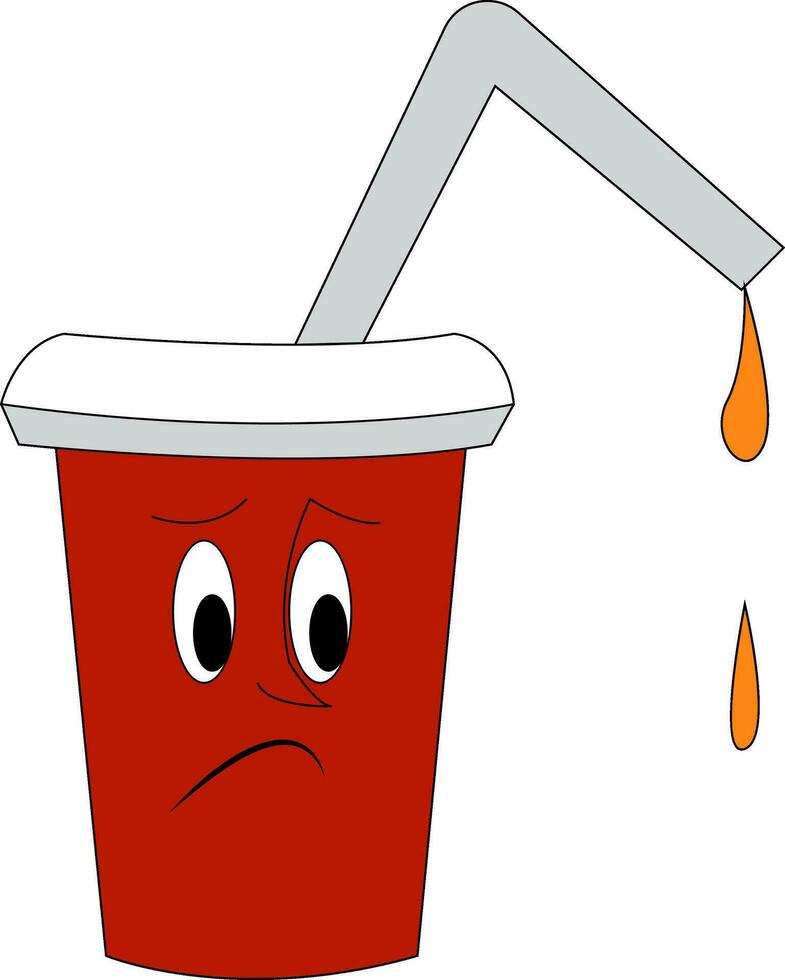 clipart di un' triste tazza di arancia succo nel un' di colore rosso monouso plastica festa tazza vettore o colore illustrazione