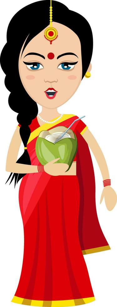 indiano donna con cocktail , illustrazione, vettore su bianca sfondo.