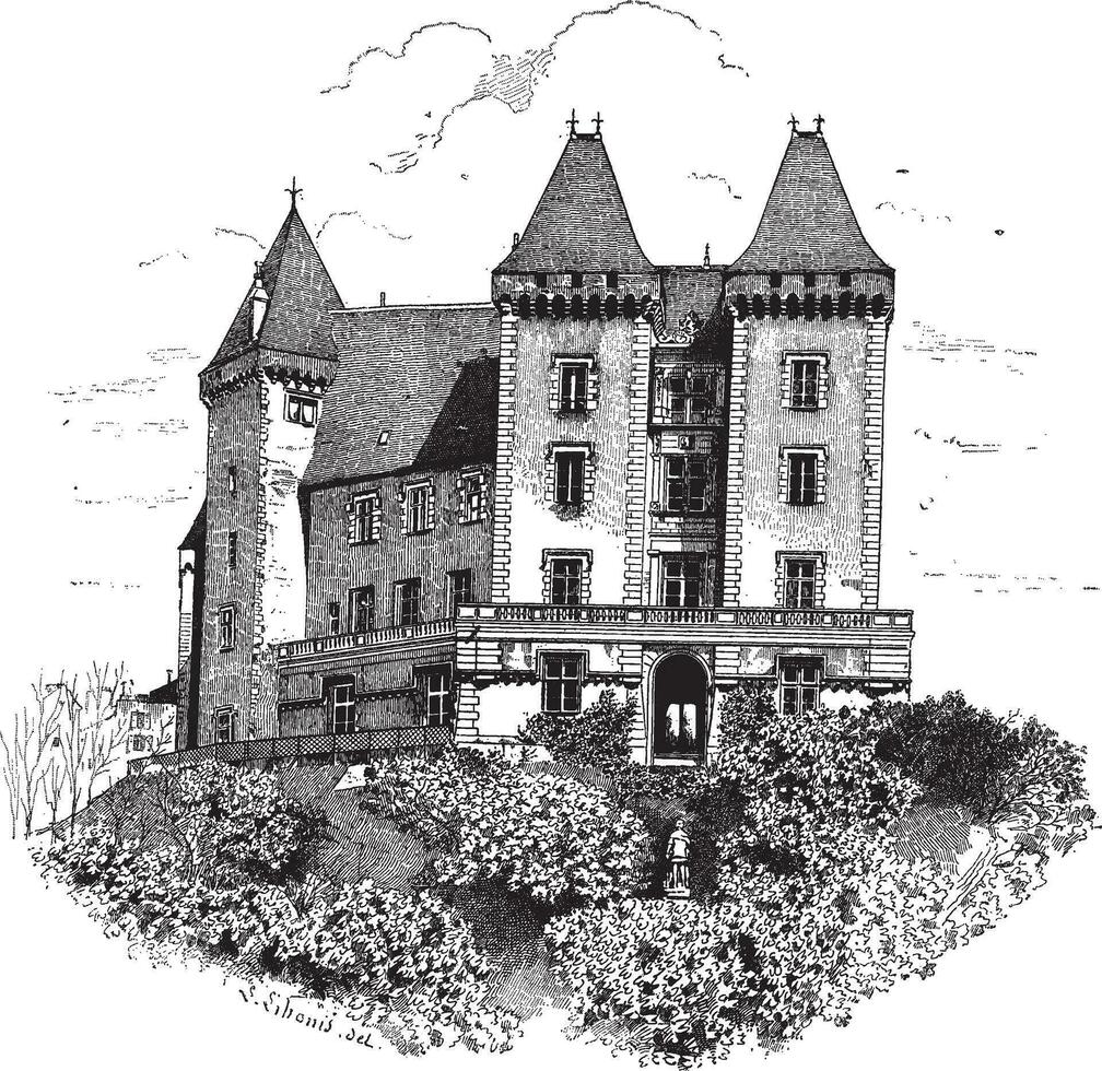 chateau de pau o pau castello nel Francia Vintage ▾ incisione vettore