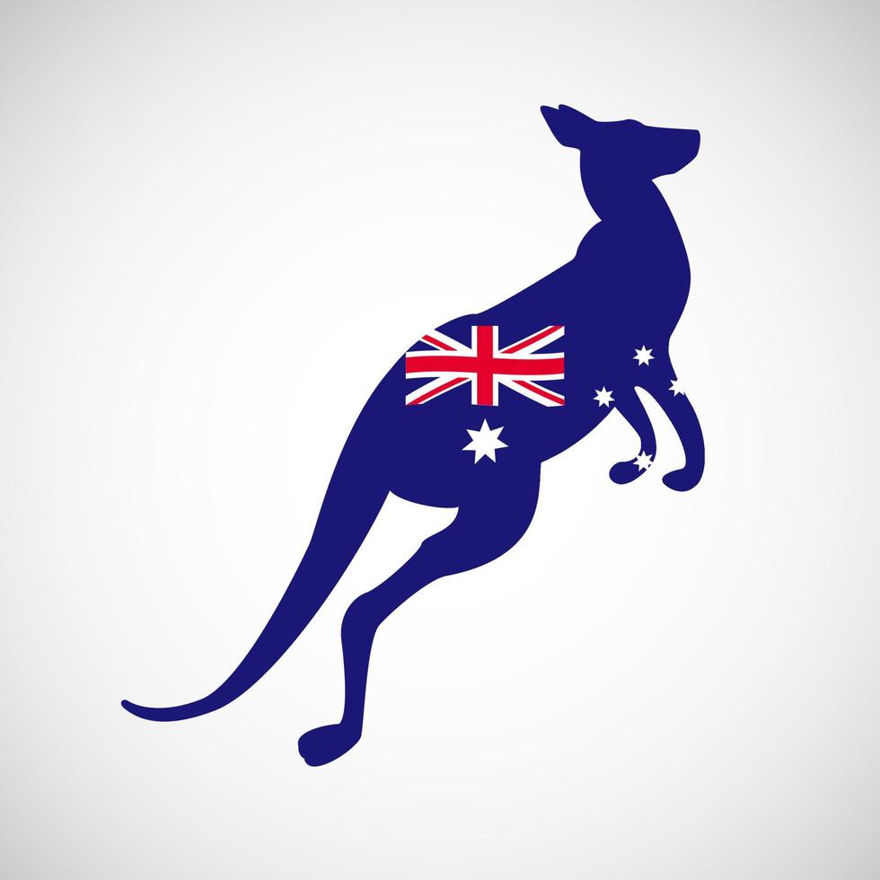 canguro con bandiera australiana silhouette isolati su sfondo bianco. vettore