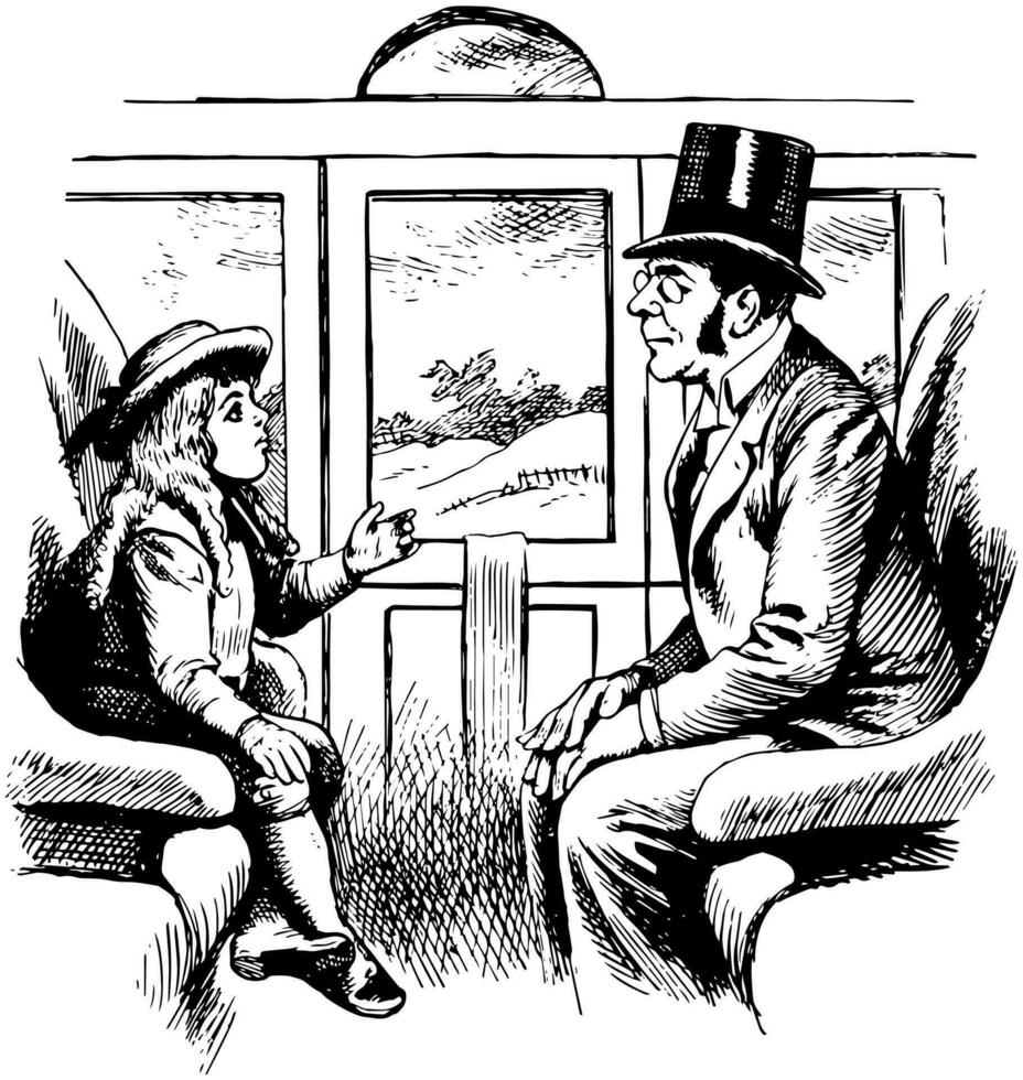 uomo bambino su treno Vintage ▾ illustrazione. vettore