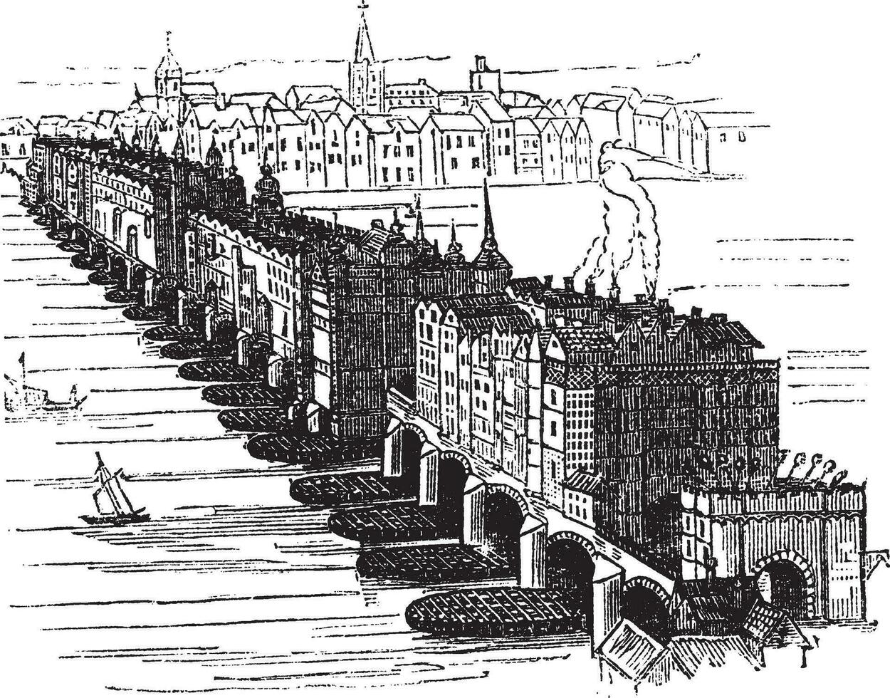 vecchio medievale Londra ponte, nel Inghilterra, unito regno, Vintage ▾ incisione vettore