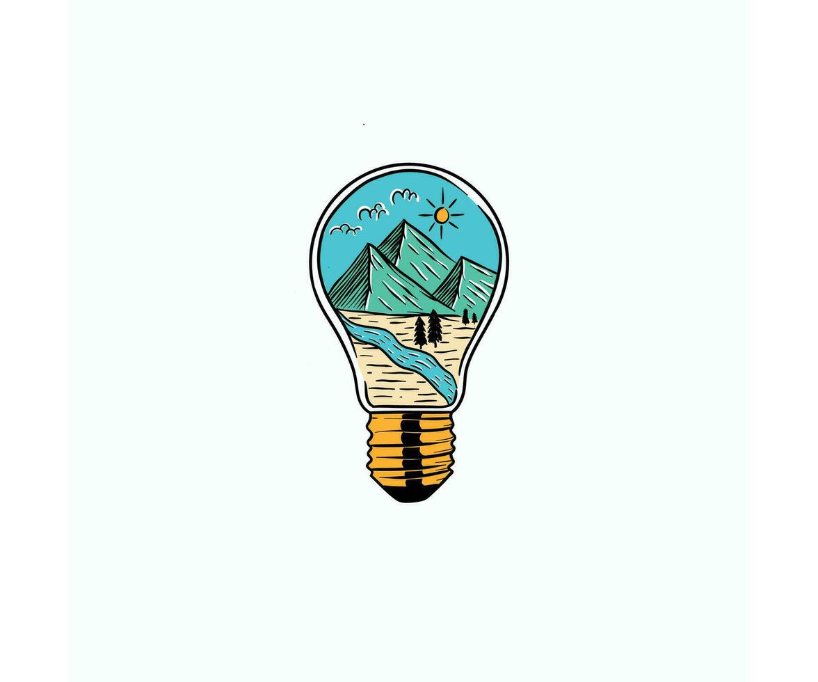 vettore illustrazione di un' leggero lampadina con un' immagine di un' montagna