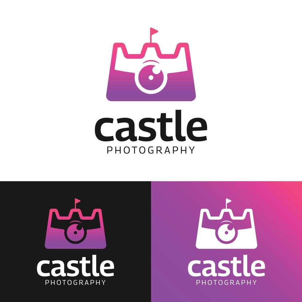 macchina fotografica del regno del castello per il modello di progettazione del logo aziendale della fotografia vettore