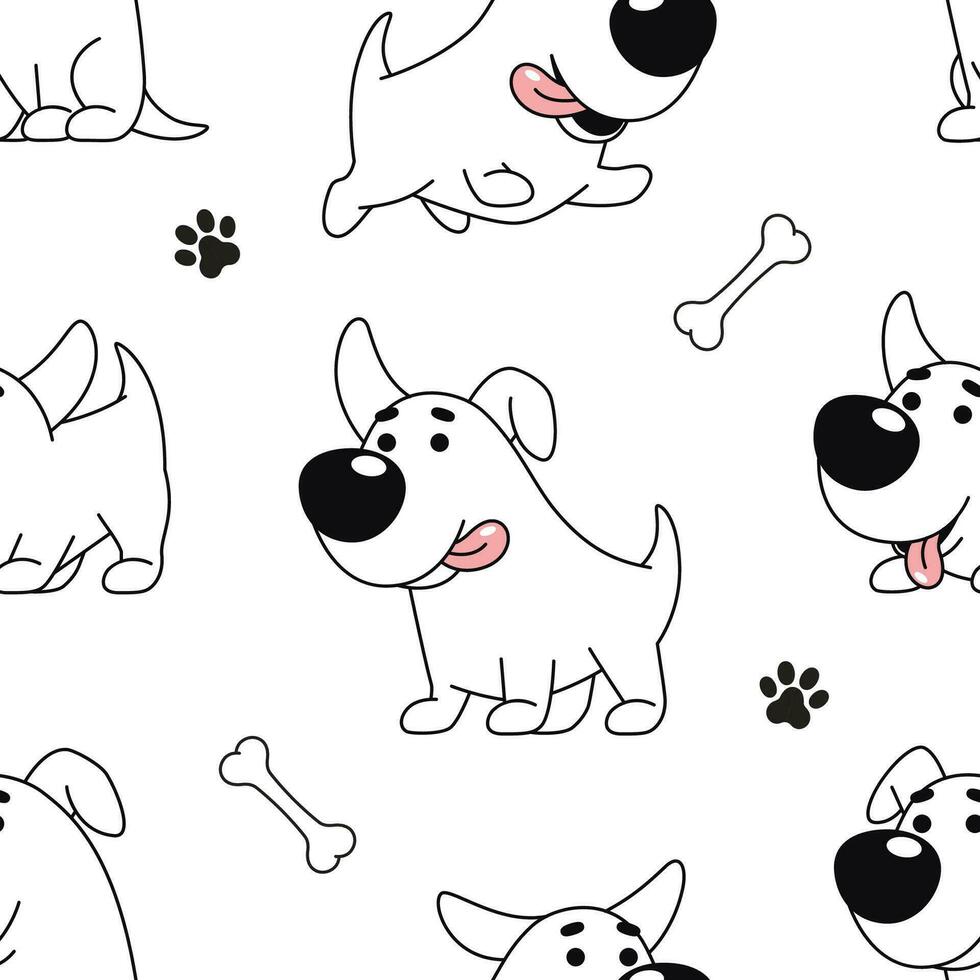 cartone animato cane senza soluzione di continuità modello, sfondo. divertente contento cane, comico personaggio nel vario pose, vettore disegno