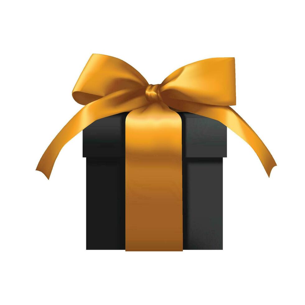 vettore nero regalo scatola con oro nastro e arco su bianca