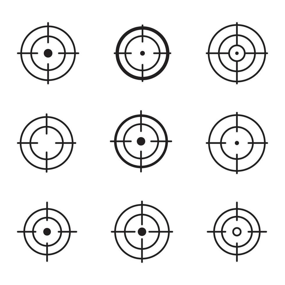 messa a fuoco bersaglio vettore isolato icone su bianca sfondo. bersaglio obbiettivo icona bersaglio messa a fuoco freccia marketing scopo.
