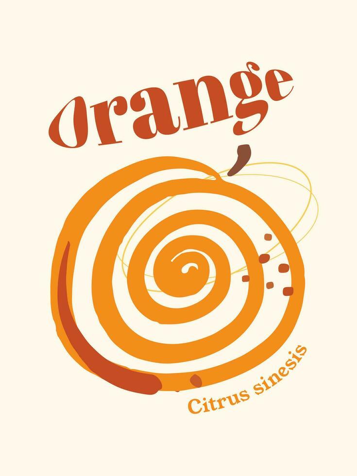 arancia o agrume sinesi naturale cibo alto vitamina c. frutta manifesto design vettore illustrazione isolato su pianura verticale giallo sfondo. semplice piatto scarabocchio minimalista cartone animato arte styled disegno.