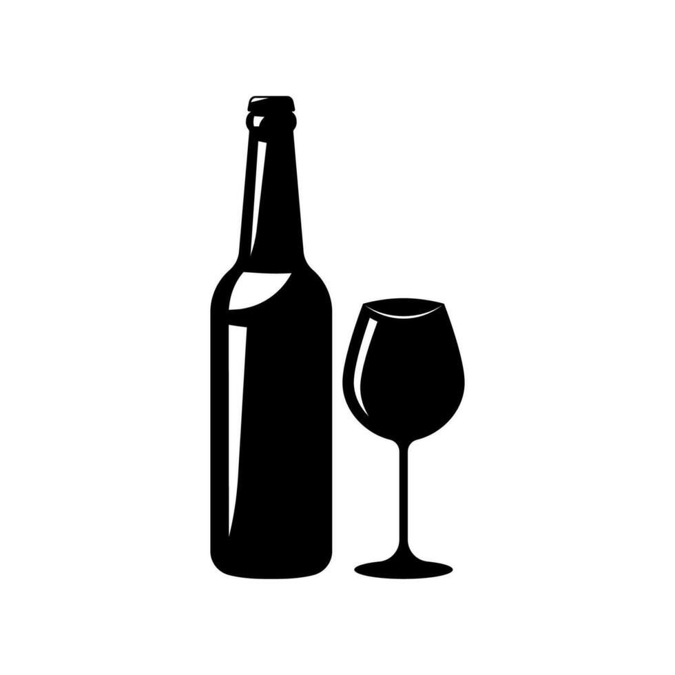silhouette bottiglia e bicchiere di vino vettore isolato.