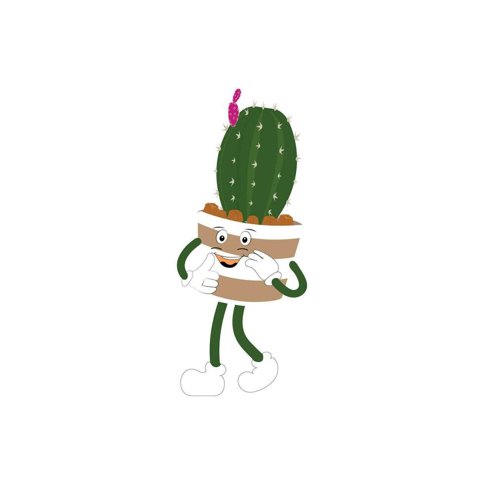 cartone animato cactus pianta nel un' pentola personaggio portafortuna nel nero occhiali da sole, cartone animato personaggi adesivi. spinoso pianta nel diverso pose, Azioni e con viso espressioni vettore