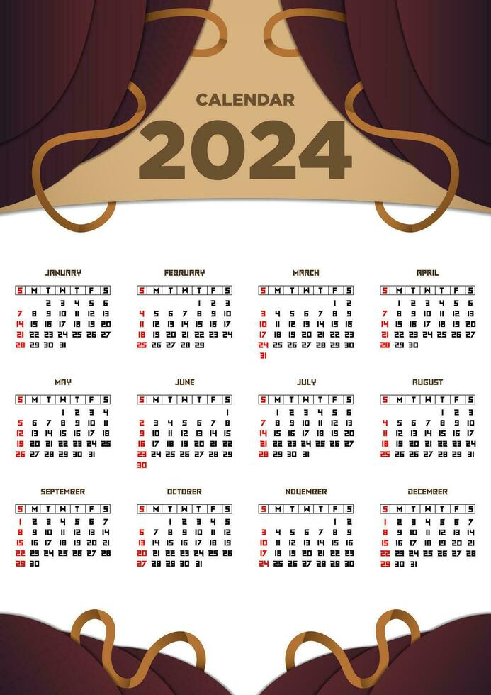 vettore modello calendario 2024 Marrone astratto temi