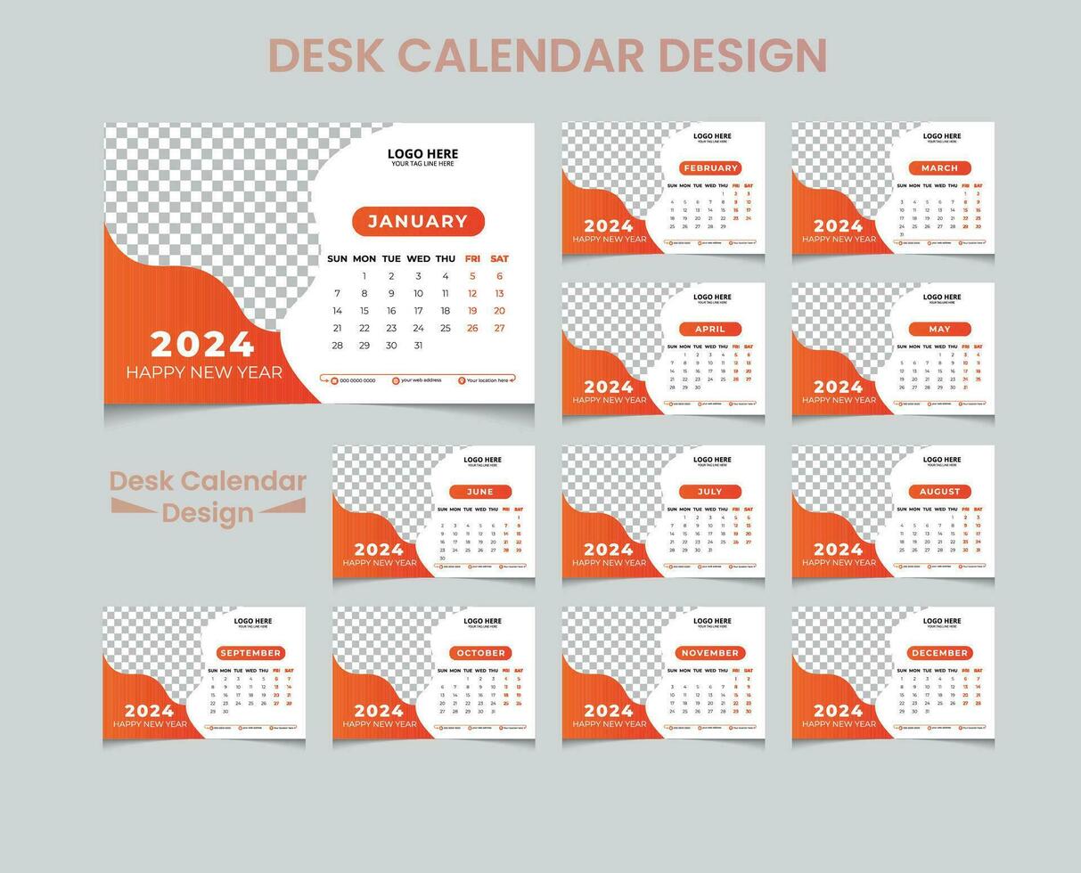 2024 scrivania calendario design vettore